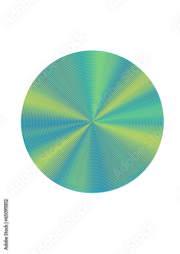 interessante kreisförmige scheibe mit vielen konzentrischen ringen und radial strukturierten sektoren in den farben gelb, blau und grün schillernd, modern art, 