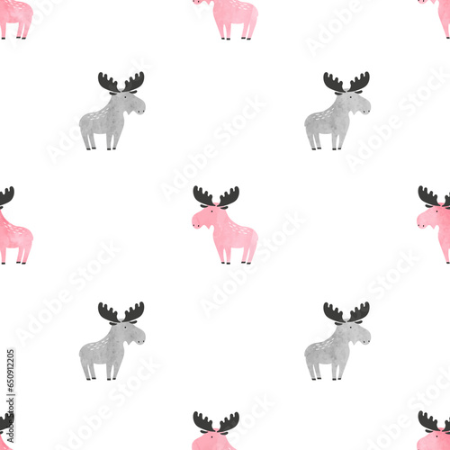Seamless cute moose pattern...
