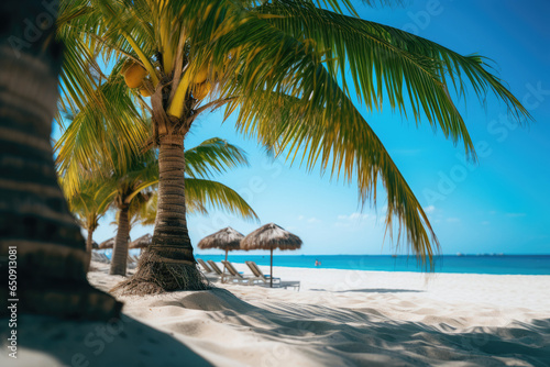 Island with palm trees and snow-white sand in the ocean