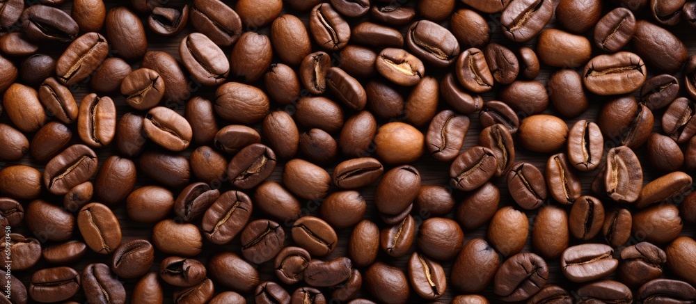 Fototapeta premium Overhead view of coffee beans being roasted