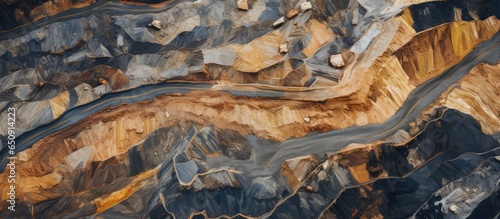 Stampa su tela Bird s eye view of industrial terraces on mineral mine Opencast mining Drone s e