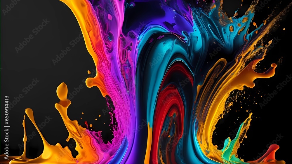 abstract illustration of colorfully liquids, beautiful paint in a black background, paint sale, photo of paint