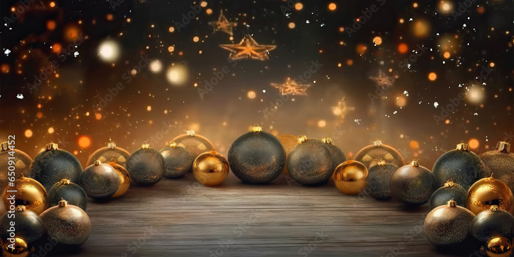 Naklejka premium A festive table adorned with an abundance of Christmas ornaments