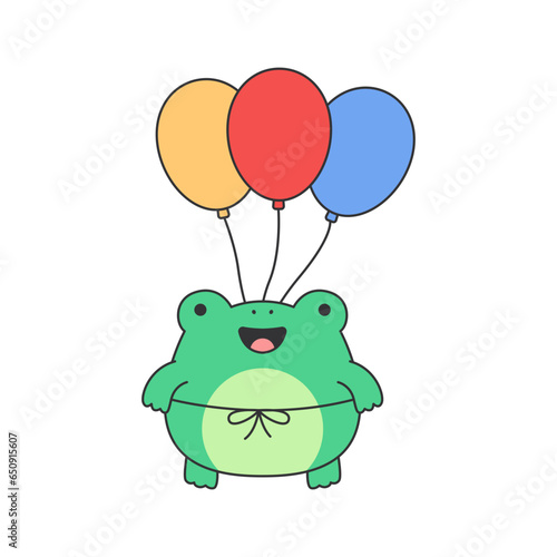 Frog with balloons. Cute cartoon character. Vector illustration.