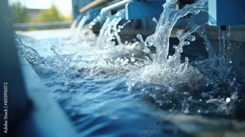 Detailed close up A close view of a wastewater treatment unit, capturing the complex process of removing contaminants from industrial wastewater before releasing it back into the environment.