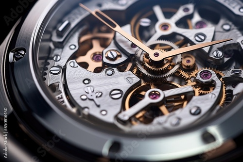 Wallpaper Mural A detailed shot reveals the intricate gears and levers of a watchs chronograph mechanism. The perfectly meshed gear wheels and the smooth motion of the levers depict the high level of engineering Torontodigital.ca