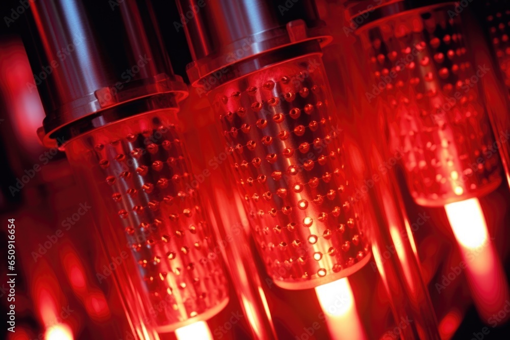Close up of a catalyst reactor, capturing the glowing red heat exchangers responsible for the