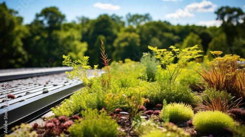 Focusing on the facilitys exterior, the eleventh image showcases a closeup shot of a vast green roof adorned with diverse vegetation. This sustainable design minimizes heat absorption, reduces photo