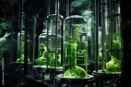 A captivating shot provides a glimpse into the algae oil refinement process. It displays tall distillation towers, essential for the separation and purification of various components present