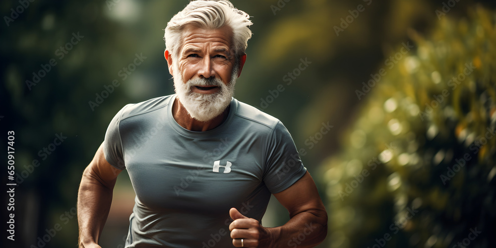 Senior man going for a run and living a healthy lifestyle - obrazy, fototapety, plakaty 