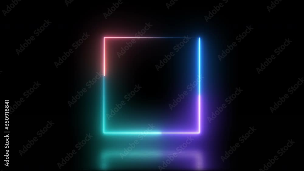Neon glowing square animation with colorful laser beams on black background. Seamless loop Neon glowing square animation with colorful laser beams on black background. Seamless loop