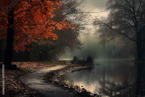 Photo of moody autumn landscape season.