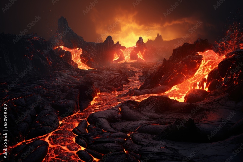 Lava flow flowing from a volcano