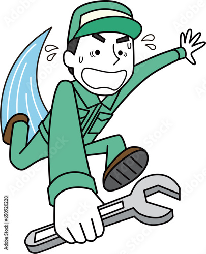 急いで修理を行う男性作業員