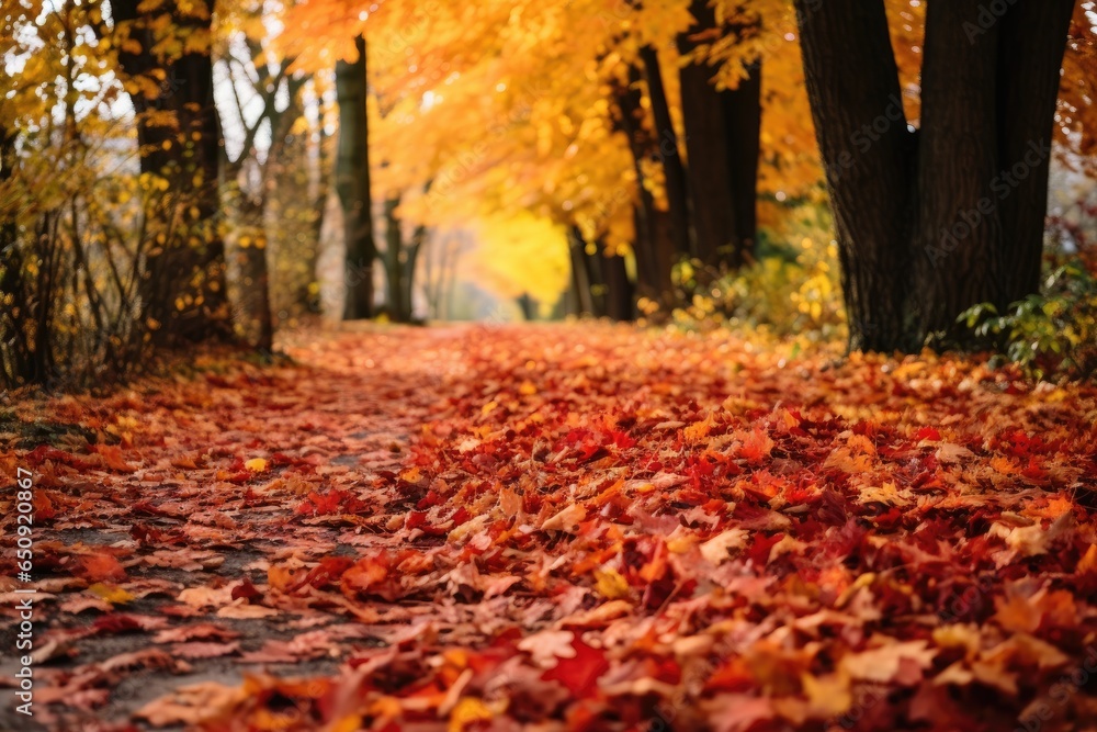 beautiful red and yellow leaves on the path beautiful red and yellow leaves on the path