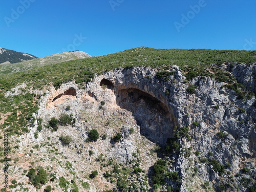 Aerial view over the famous Ridomo gorge in mountainous Mani area in Messenia, Peloponnese, Greece photo