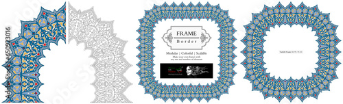 Frame mandala persian arabic turkish islamic hindi indian tibetan traditional colorful vector pattern texture vintage ornate retro elegant ornamental borders frames floral ornaments tazhib 33-v1.1.1