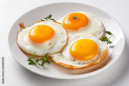 Fried eggs for breakfast. Background with selective focus and copy space