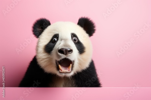Panda and mockup with space for design. Portrait with selective focus and copy space