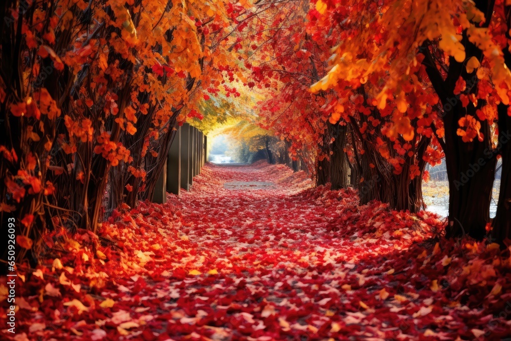 Fototapeta premium beautiful red and yellow leaves on the path
