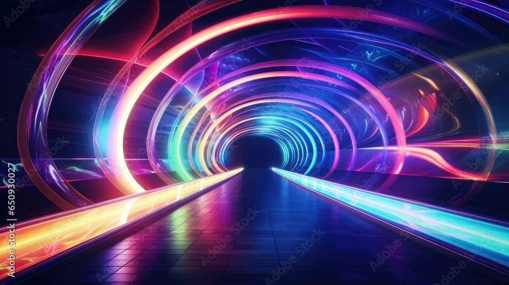 3D rendering, neon ultraviolet square portal, glow lines, tunnel, walkway, purple, arch, laser show. 3D rendering, neon ultraviolet square portal, glow lines, tunnel, walkway, purple, arch, laser show.
