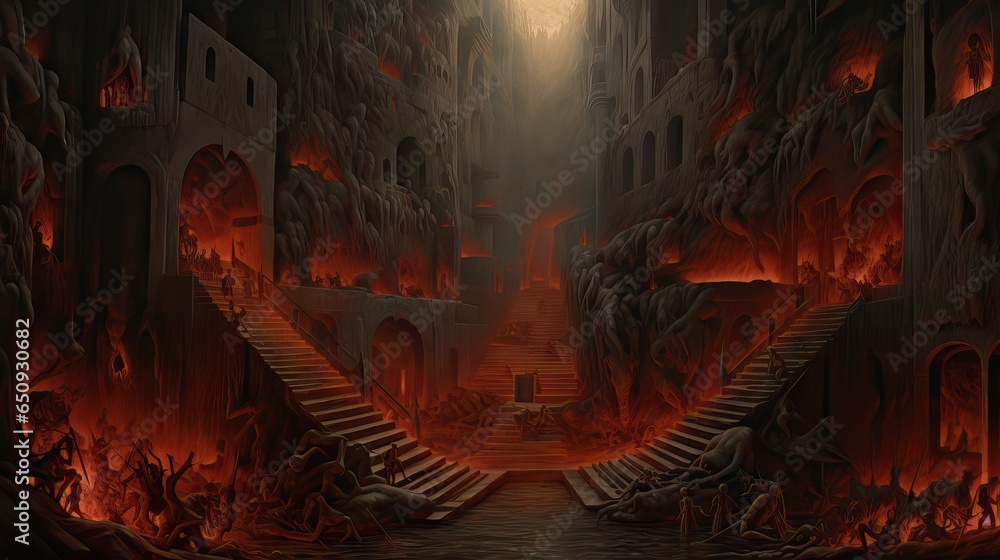 Φωτογραφία A haunting representation of an infernal court, where shadowy figures preside over damned souls, in a realm of torment and fire
