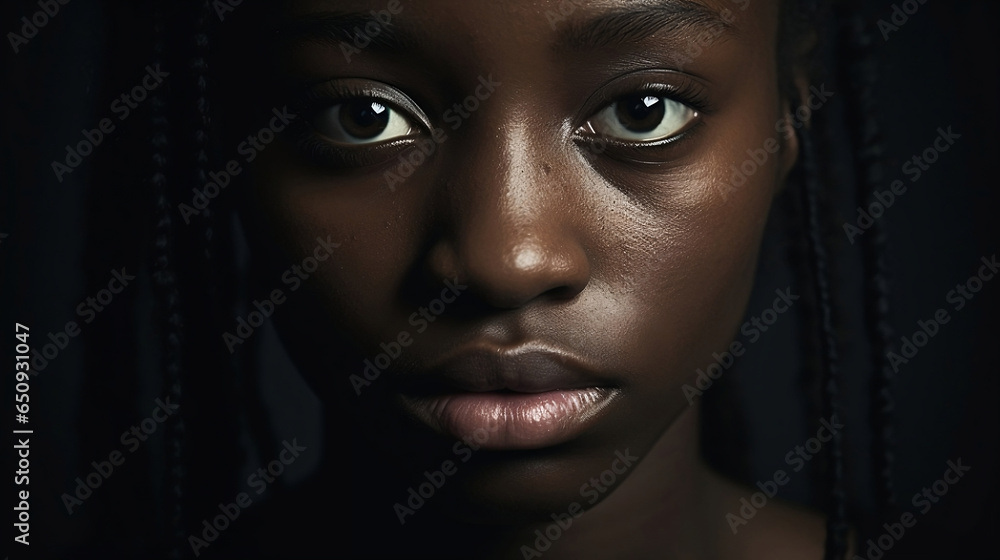 Dark-Skinned Woman's Expression Against Racial Discrimination. Generative AI Dark-Skinned Woman's Expression Against Racial Discrimination. Generative AI