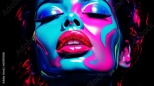 Vibrant Energy: Playful Woman with Neon Makeup. generative AI