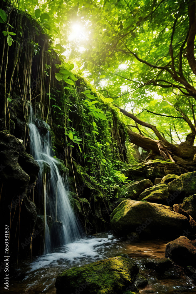 Waterfall in tropical forest. Waterfall in deep rainforest. Waterfall in tropical forest. Waterfall in deep rainforest.