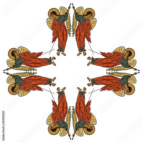 Square cross shape frame with Christian angels.