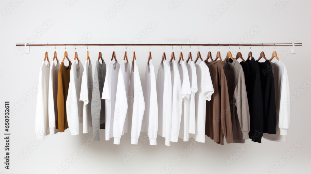 Clothes on hang rail on white background. Clothes on hang rail on white background.