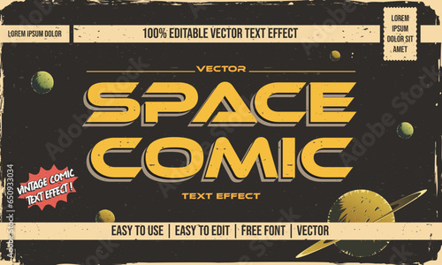 vintage retro dirty worn shabby editable text effect with grunge textured in space comic concept