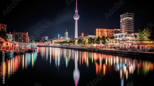 High angle view of Dusseldorf Festival Night view along the river