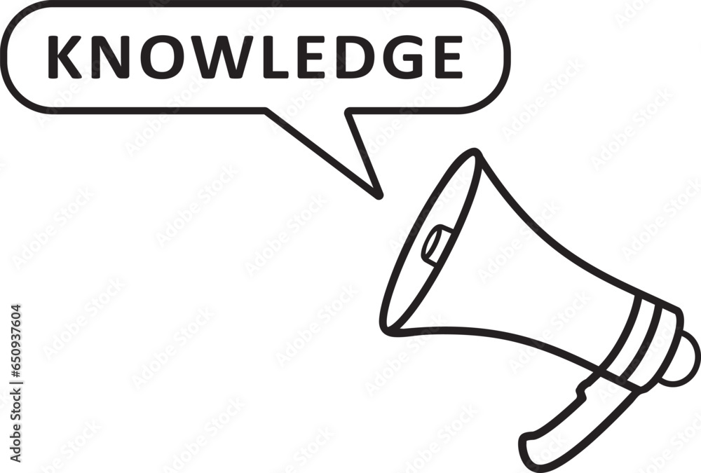 Megaphone with speech bubble in word knowledge Megaphone with speech bubble in word knowledge