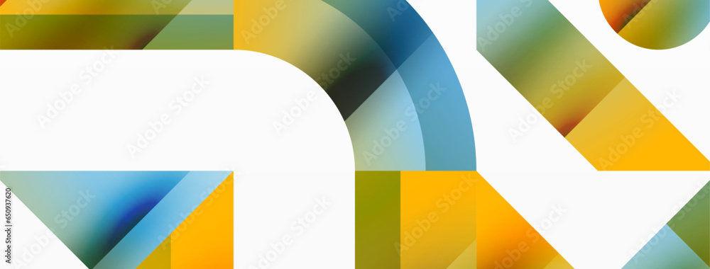 Geometric background with squares, triangles, circles. Shapes harmoniously interact, creating visually striking design for digital designs, presentations, website banners, social media posts Geometric background with squares, triangles, circles. Shapes harmoniously interact, creating visually striking design for digital designs, presentations, website banners, social media posts