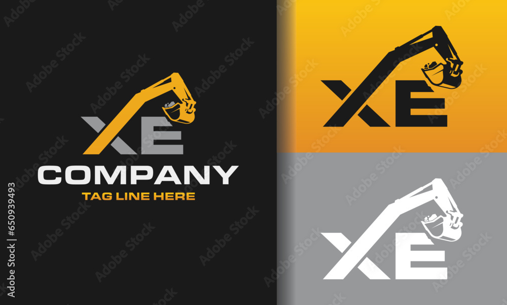 Letter XE excavator logo template vector. Heavy equipment logo vector for construction company. Creative excavator illustration for logo template.
Letter XE excavator logo template vector. Heavy equipment logo vector for construction company. Creative excavator illustration for logo template.