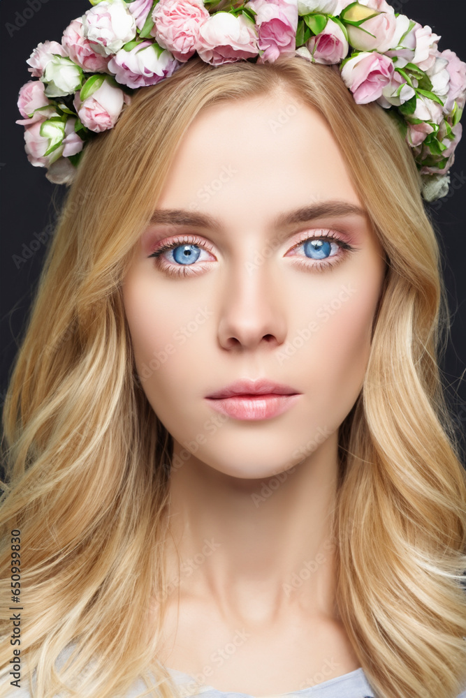 Young Woman And Flowers AI Generated