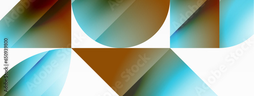 Serene gradient template. Circles and triangles mingle in minimalist perfection. Gentle fusion of forms and hues creates balanced yet captivating backdrop, embodying modern sophistication