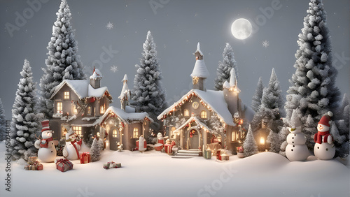 3d rendering of christmas house with snowman and santa claus 