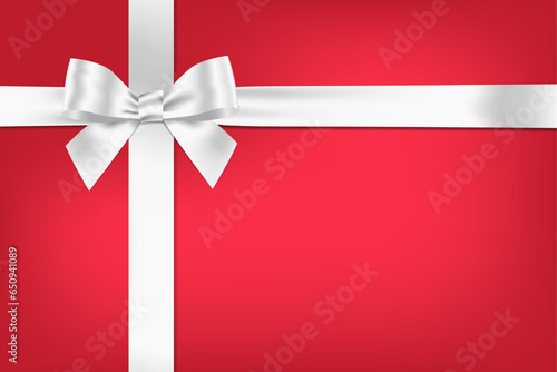 White bow with horizontal and Vertical cross ribbon place on gradient red background for decorate you Greeting card, Gift card ,Christmas theme Vector EPS10 with copy space.