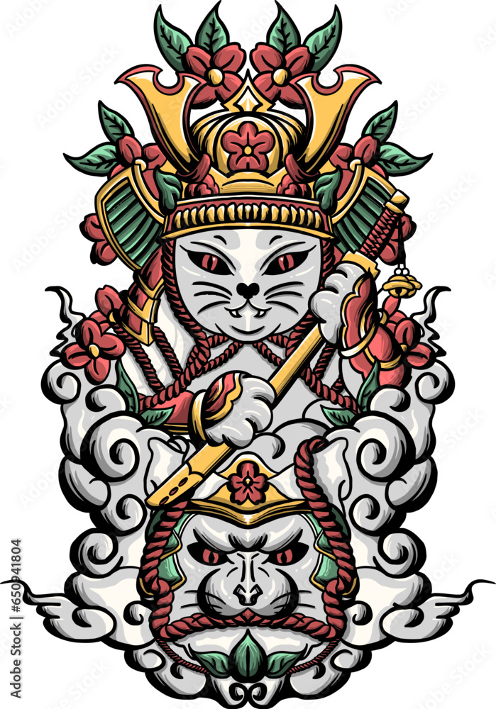 Japanese samurai cat illustration Japanese samurai cat illustration