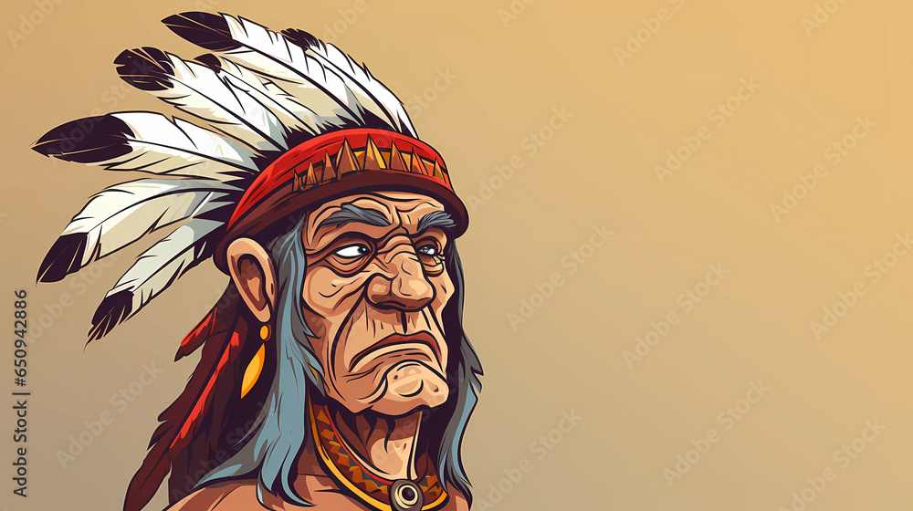 Hand drawn cartoon american indian tribal man illustration
 - obrazy, fototapety, plakaty 