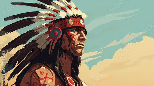 Hand drawn cartoon american indian tribal man illustration 