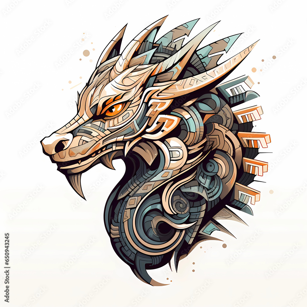 Aztec dragon with geometric design