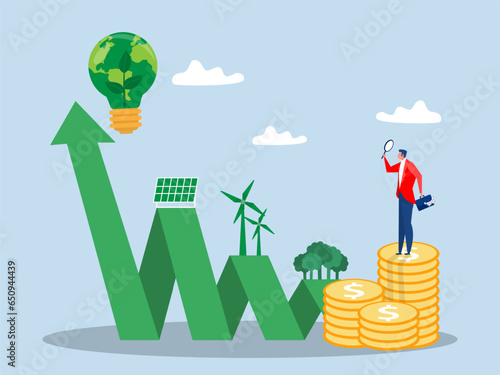 Business invest with growth graph for ESG or ecology problem concept; business invest energy sources. Preserving resources of planet. flat vector illustration