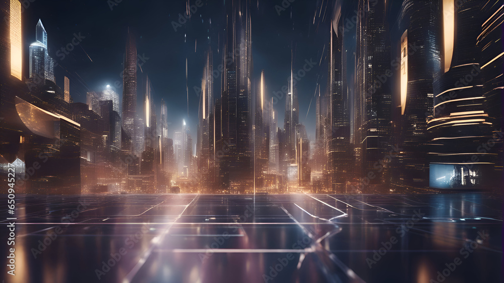 Futuristic city at night. Futuristic cityscape. 3D rendering  - obrazy, fototapety, plakaty 