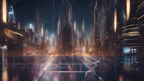 Futuristic city at night. Futuristic cityscape. 3D rendering  © Waqar
