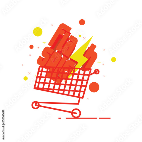 shopping Trolley with flash sale sign. suitable for retail company campaign.