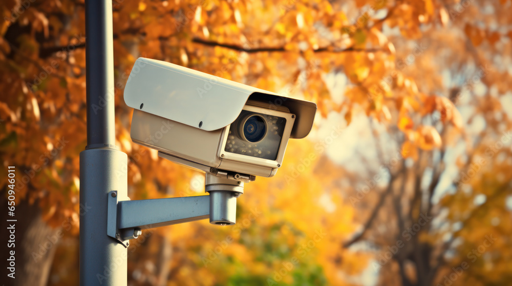 Close-up Of Security Camera On The Street autumn park Close-up Of Security Camera On The Street autumn park
