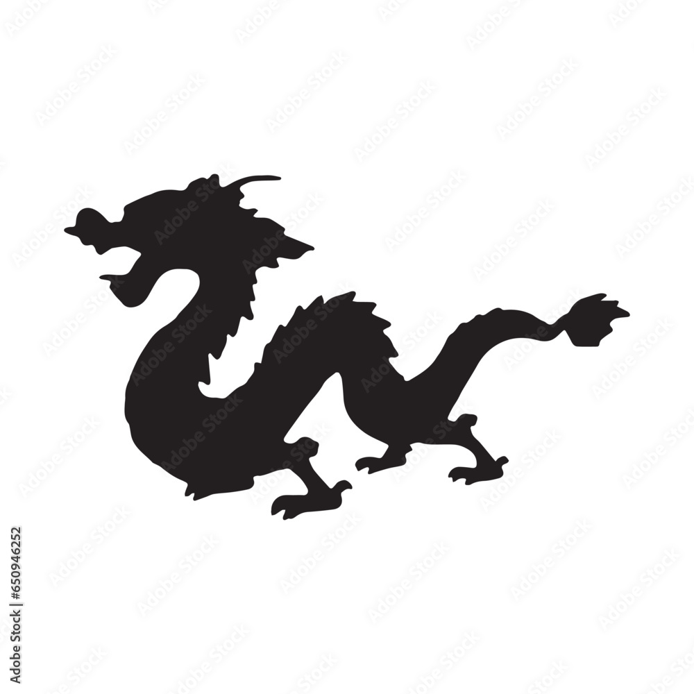 dragon silhouette isolated black on white background